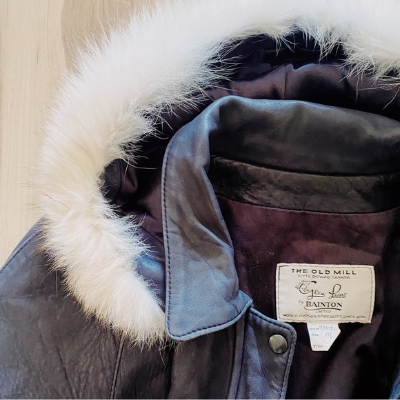 THE OLD MILL VINTAGE Leather Jacket with Real Fur - Picture 3 of 6